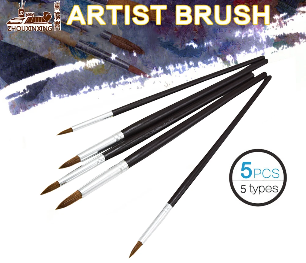 5Pcs Long Handle Filbert Shape Brass Ferrules weasel Hair watercolor painting brushes artist oil painting brushes painting set