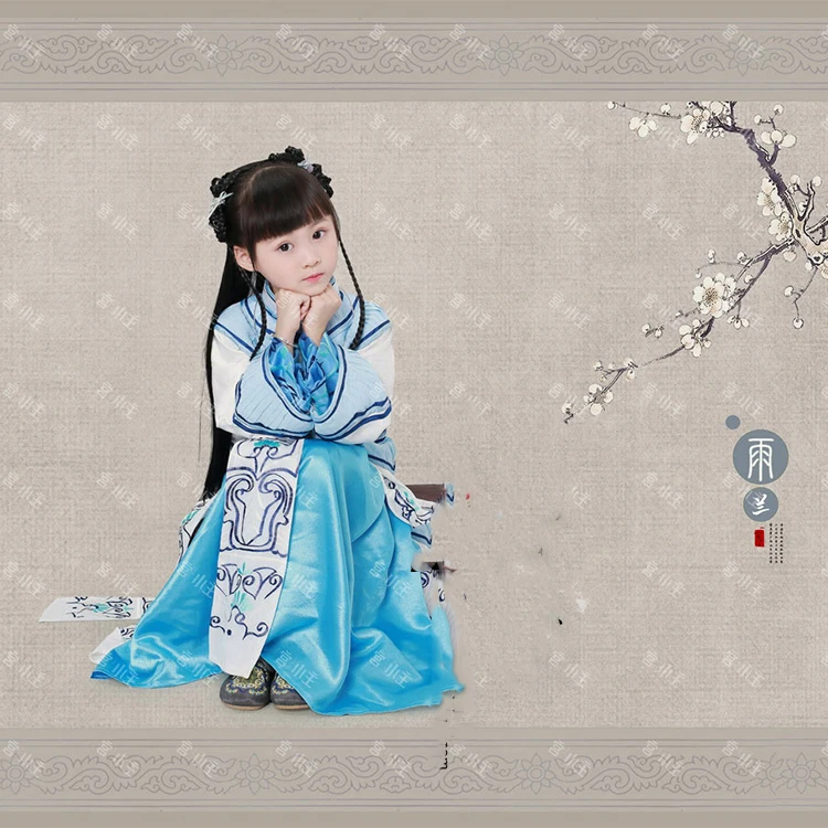 Yu Lan Republican Period Little Maid Xiuhefu Costume Kid's Costume for Children's Day or Photography Stage Performance Hanfu