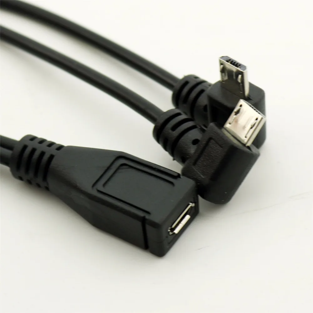 1 sztuk Micro USB 2.0 5 Pin kobieta na podwójny 2x męski Splitter Y kątowa ładowarka danych kabel ładowania do telefonu komórkowego 30cm