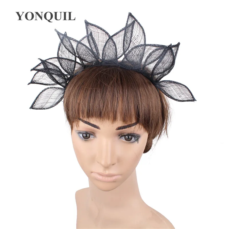 

Vintage Black Cute Leaves Design Headbands Grils Sinamay Fascinator Hats Bridal Wedding Hair Accessories Cocktail Hat SYF643