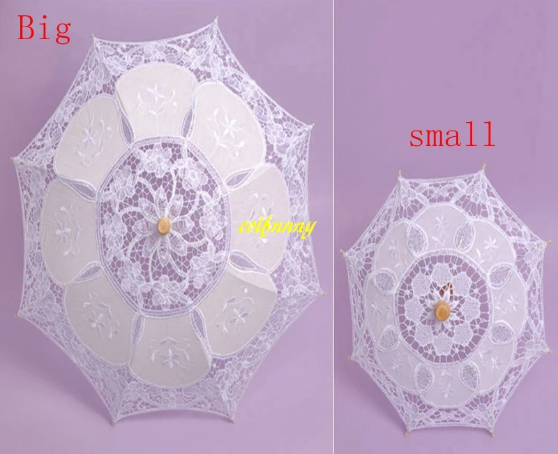 50pcs/lot Fast shipping Luxury Sun Lace Umbrella Parasol Embroidery Bride Umbrella White & Beige Wedding Umbrella