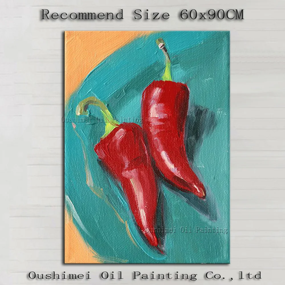 Wholesale High Quality Hot Pepper Oil Painting On Canvas Handmade Red Pepper Chili On Canvas For Kitchen Decoration Painting