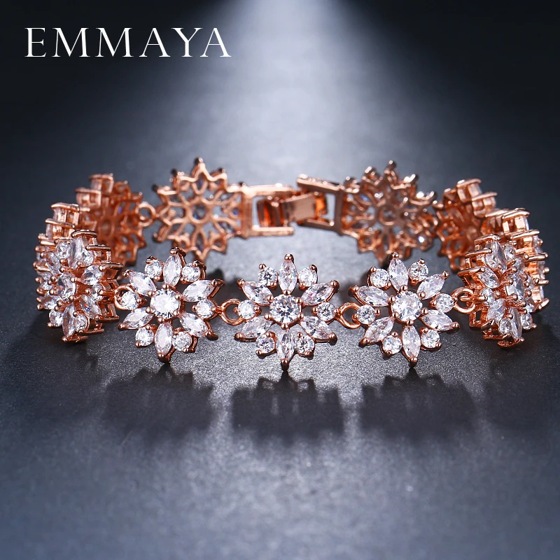 EMMAYA  New Flower Bracelet Micro Paved Shining Tiny CZ Crystal Charming Link Chain for Women Wedding Party Jewelry