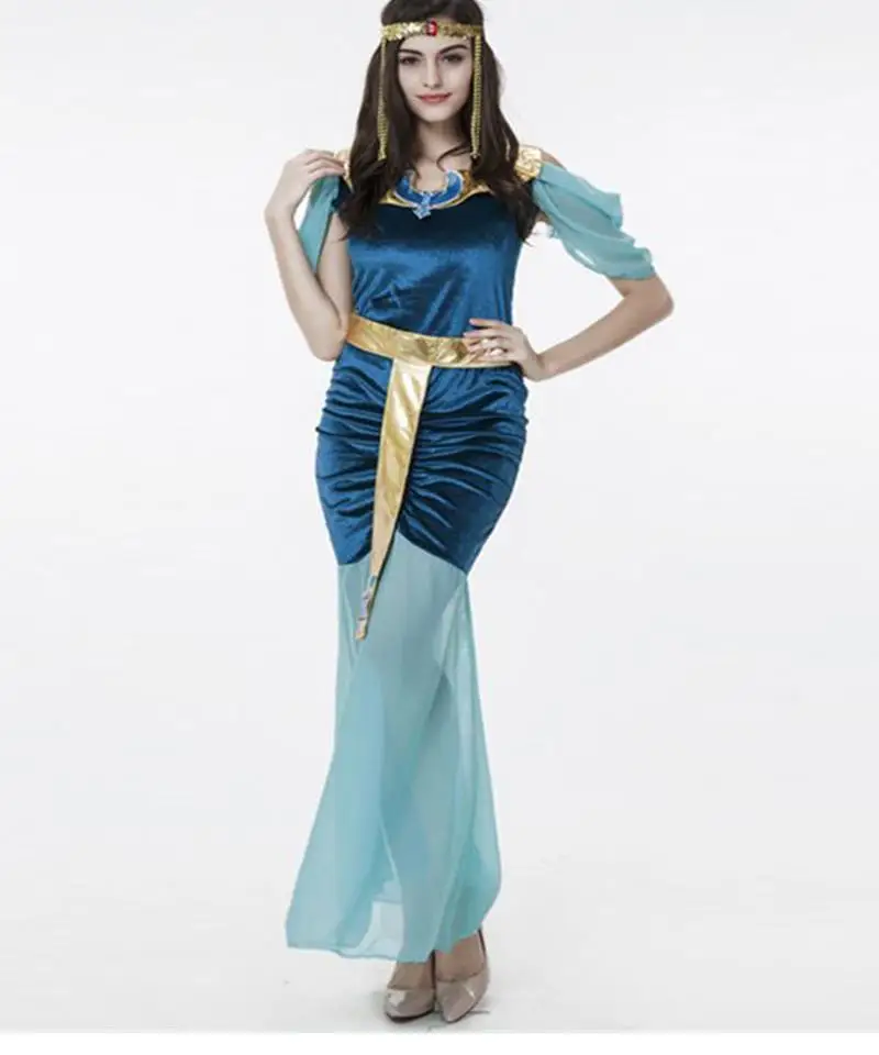 Attractive New Sexy Women Gypsy Fancy Dress Blue Greek Goddess Halloween Cosplay Party Dress Sexy Stage Play Costume WT5286