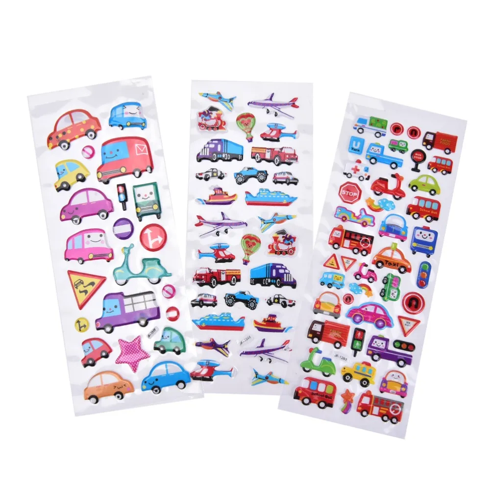 6 Sheets Transport Car Bubble Stickers Decals Wall Stickers For Kids Gift Puffy Reward Notebook Sticker Label Decoration