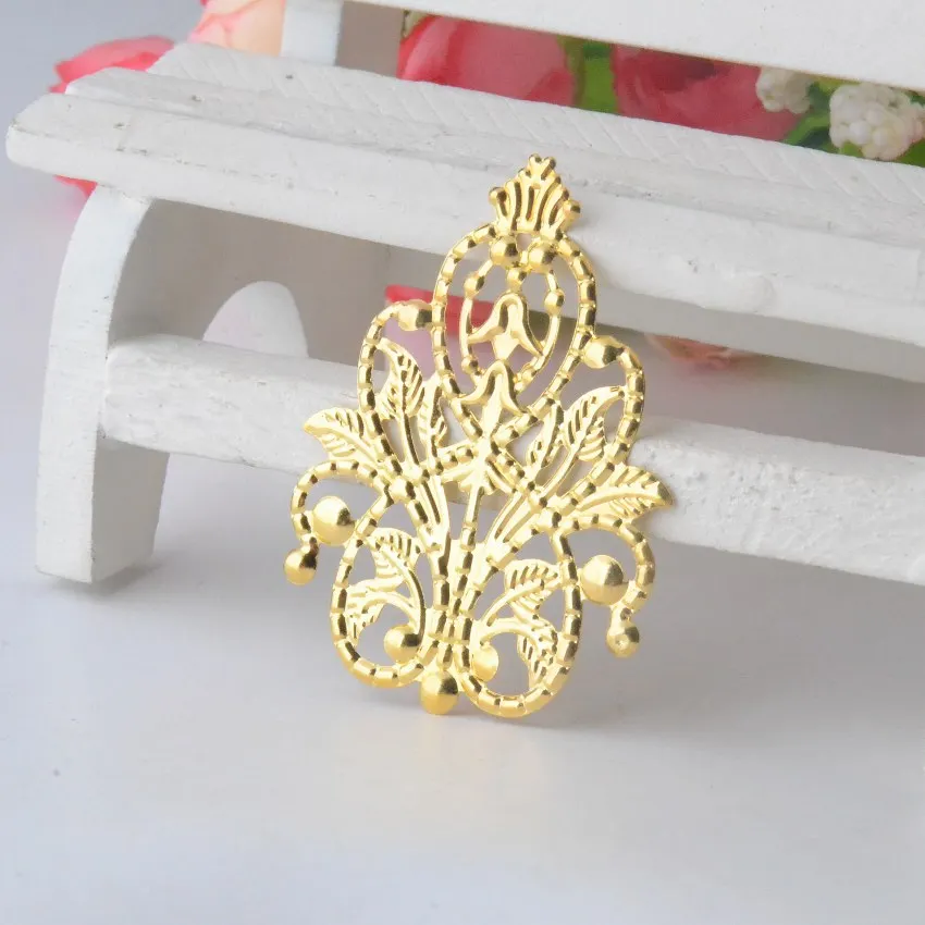 

Free shipping-30Pcs gold tone Filigree Wraps Flower Connectors Metal Crafts Gift Decoration DIY Findings 4.8x3.5cm