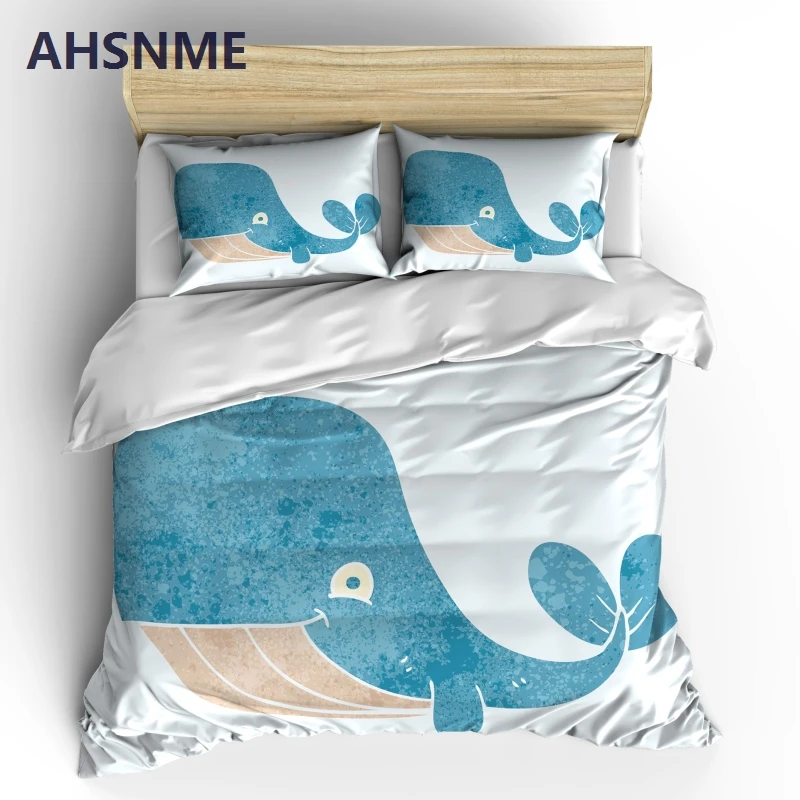 AHSNME Cute Marine Life Bedding Set Shark Whale Duvet Cover Sets Kids Birthday Gift Sailing Bedlinen Dropshipping