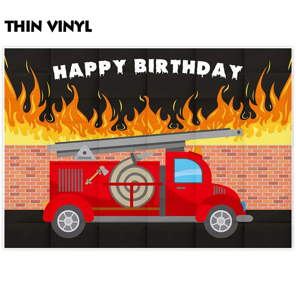 Funnytree-telón de fondo para estudio fotográfico, tema de bombero, fiesta de cumpleaños, camión de bomberos de dibujos animados, fotomatón para niños