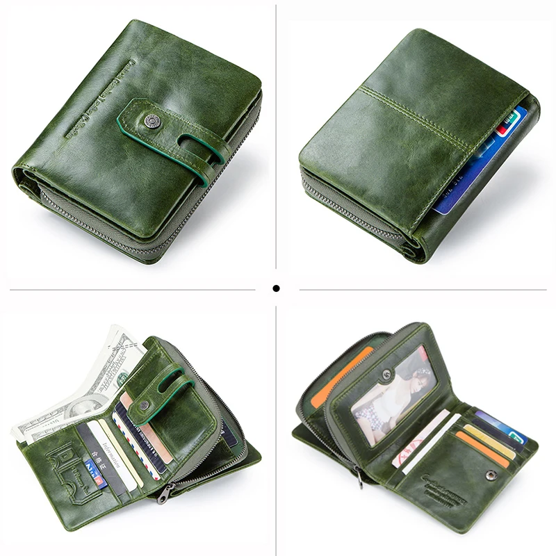 Contact\'s Wallet Women Zipper Genuine Leather Short Wallets Quality Coin Purse Women Hasp Button Purse With Credit Cards Holder