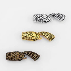 5 Sets Antique Silver Color Snake Head Clasps End Caps Connector fit 6mm Leather Bracelet DIY Jewelry Making Findings Material