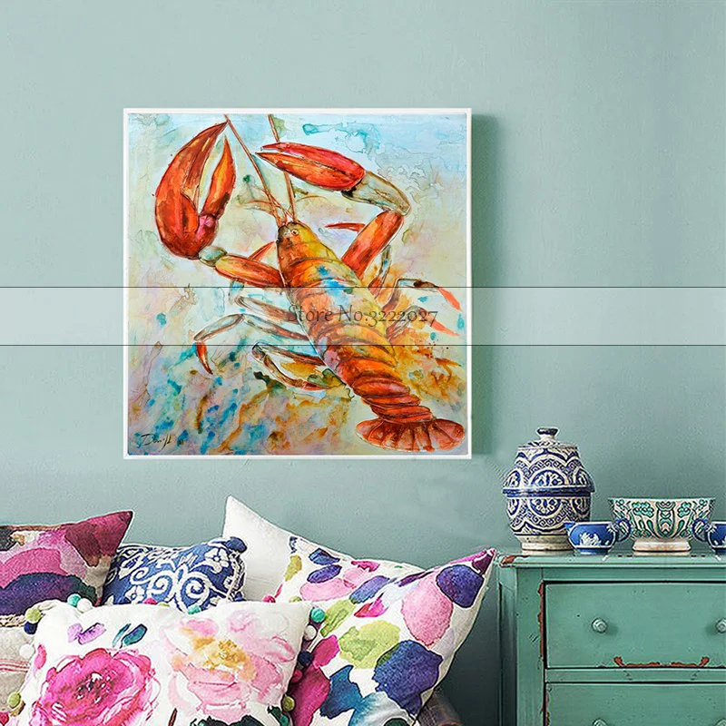 Animal Poster Abstract Watercolor Lobster and Crab Stag Wall Art Canvas Painting for Home Office Restaurant Wall Decor Dropship