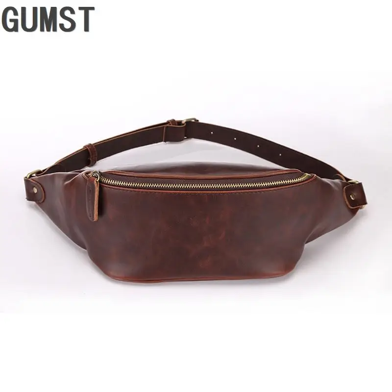 Casual Men\'s Waist Bags Waterproof PU Leather Waist Pack Large Capacity Travel Man Chest Bag Handy Fanny Pack Banana Male