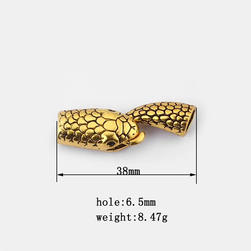 2 Sets Tibetan Gold 38mm Snake Head Clasps Tail Hook Clasp For DIY Round Leather Cord Bracelets Jewelry Making Supplies