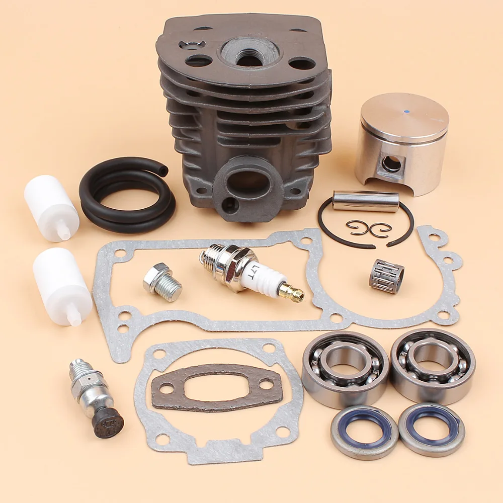 For HUSQVARNA 51 55 55 Rancher 46MM NIKASIL Cylinder Piston Crank Bearing Gasket Kit Chainsaw Parts with Decompression Valve