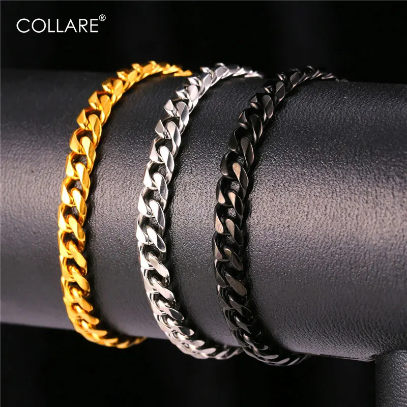 ChainsPro Chain Bracelet Men Stainless Steel Black/Gold Color Bracelet 6MM Wide Link Chain Wholesale Men Bracelet H128