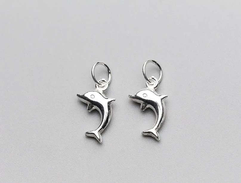 925 Sterling Silver Cute Dolphin Charms 13x7.5mm Handmade Women Jewelry Pendant Accessories DIY Dangle Earring Necklace Gift