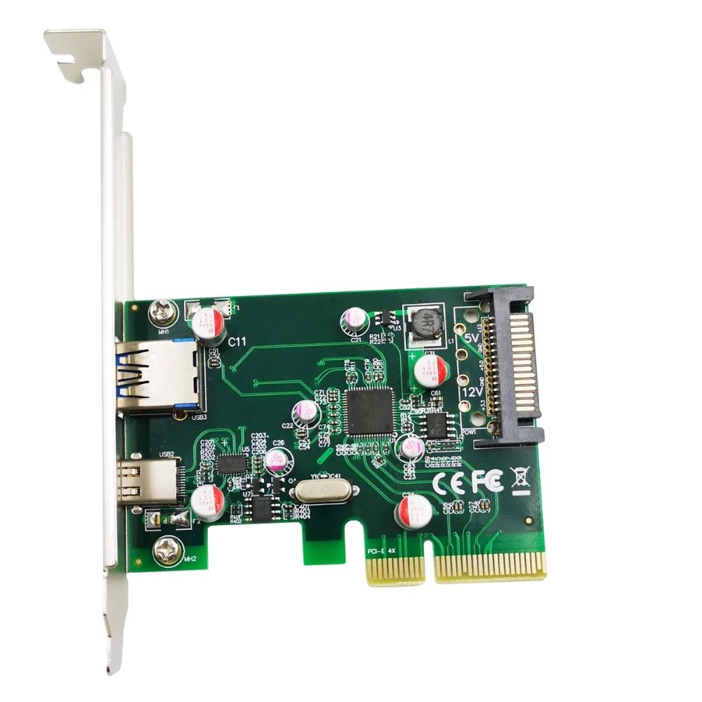 

PCI-E (PCI Express) to USB 3.1 (Type A +Type C) Expansion Card USB 3.1 Gen II SuperSpeed 10Gbps Internal 15-Pin Power Connector