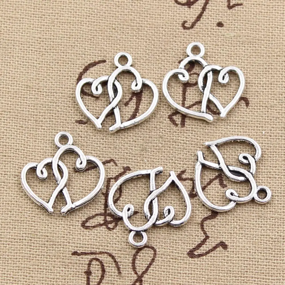 15pcs Charms Double Heart 19x19mm Antique Making Pendant fit,Vintage Tibetan Bronze Silver color,DIY Handmade Jewelry