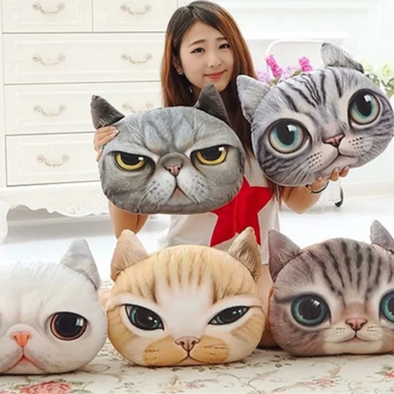 35cmx36cm 3D Cute Cat Dog Head Pillow Cushion Home Sofa Car Seat Cushions Creative Cartoon Cat Nap Pillow Cushion Gift