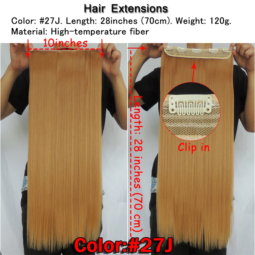 Xi.rocks wjz12070/27J 2piece  Synthetic Clip in Hair Extension Straight Length  Hair Clips Matte Fiber Apricot Color wigs