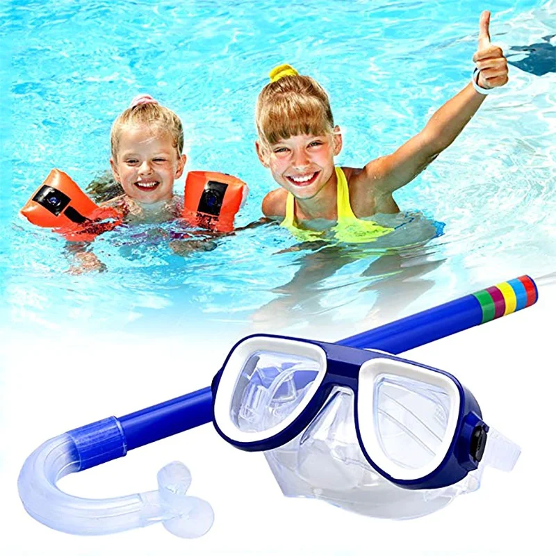 Kids Diving Goggle Mask Breathing Tube Shockproof Anti-fog Swimming Glasses Band Snorkeling Underwater Accessories Set