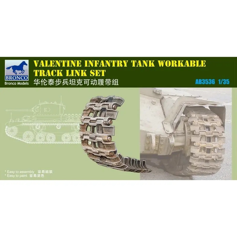 BRONCO AB3536 1/35 British Valentine Infantry Tank Workable Track Link Set - Scale Model Kit