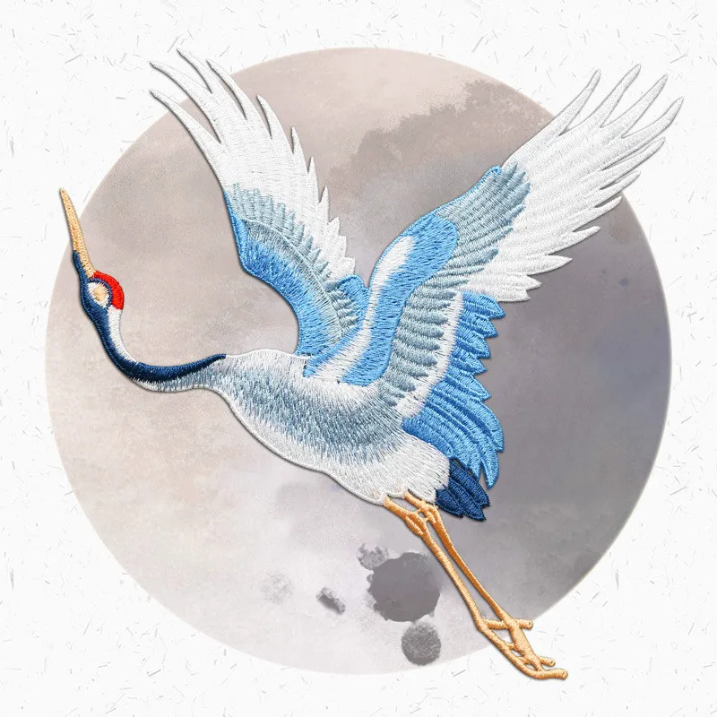 Chinese Style Patches for Clothing Embroidery Applique Sew on Red-crowned Crane Birds Decor DIY Embroidered Stickers for Clothes