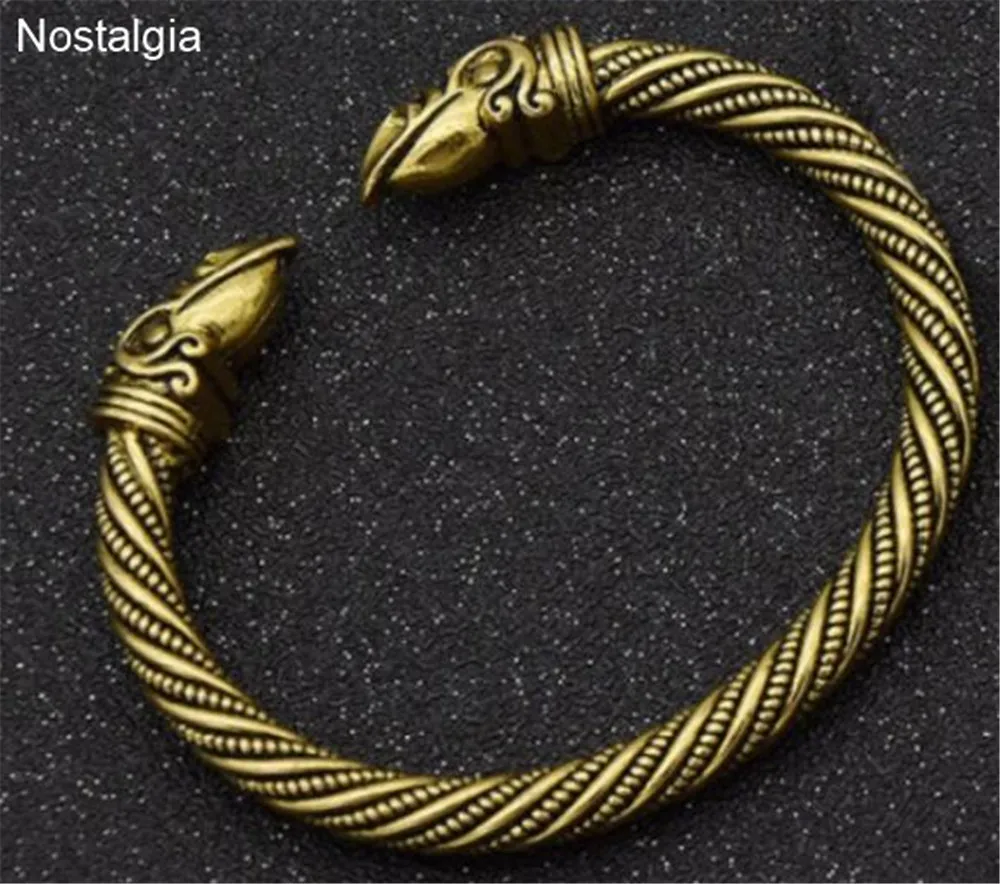 Nostalgia Vikingos Odin Raven Heads Pulseira Viking Jewelry Mens Hand Cuffs Open Nail Bracelet Vikingo Bangle Jwelry For Women