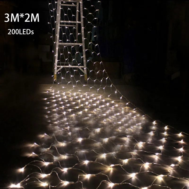 Tail Plug 3*2M 200LED Wedding Garden New Year Net Mesh Garland LED Christmas Decoration Outdoor Fairy String Light EU Plug 220V