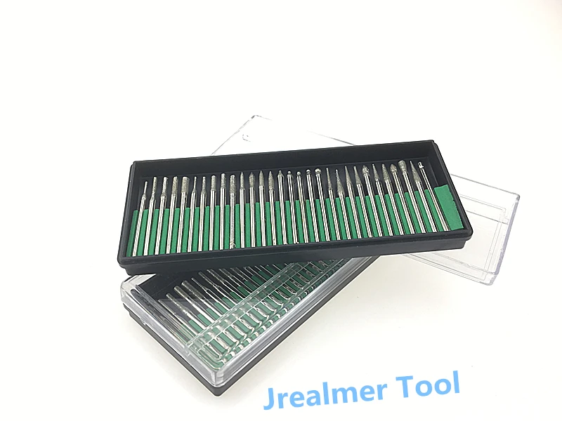 Jrealmer 30pcs Two Box DIY Tool for glass marble rock jewelry Engraving Rotary Tool Set Drilling Cutting Grinding Diamond Burr