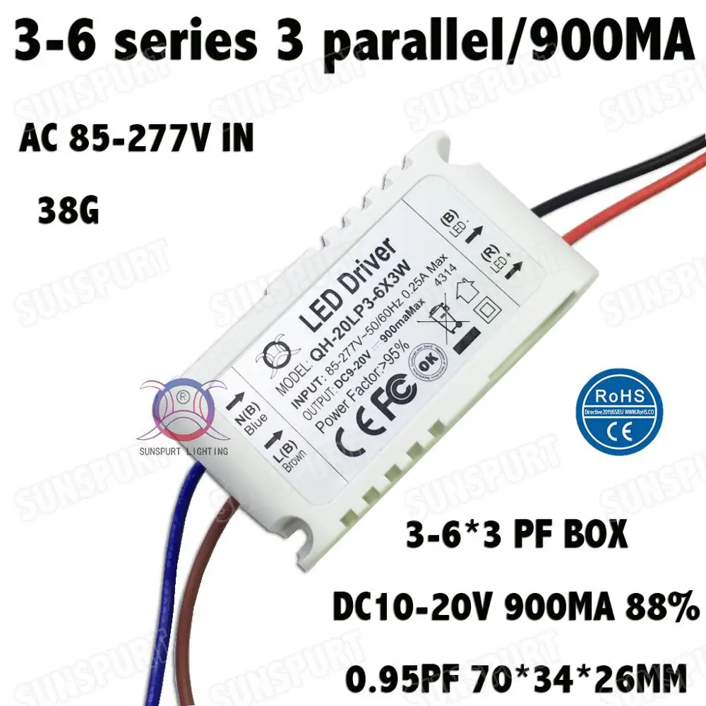 Alta PFC 5-80 W LED Driver AC85-277V DC5-100V 2-30Cx3B 900mA Corrente Costante All\'interno Esterno IP67 10 W 20 W 30 W 80 W Spedizione Gratuita