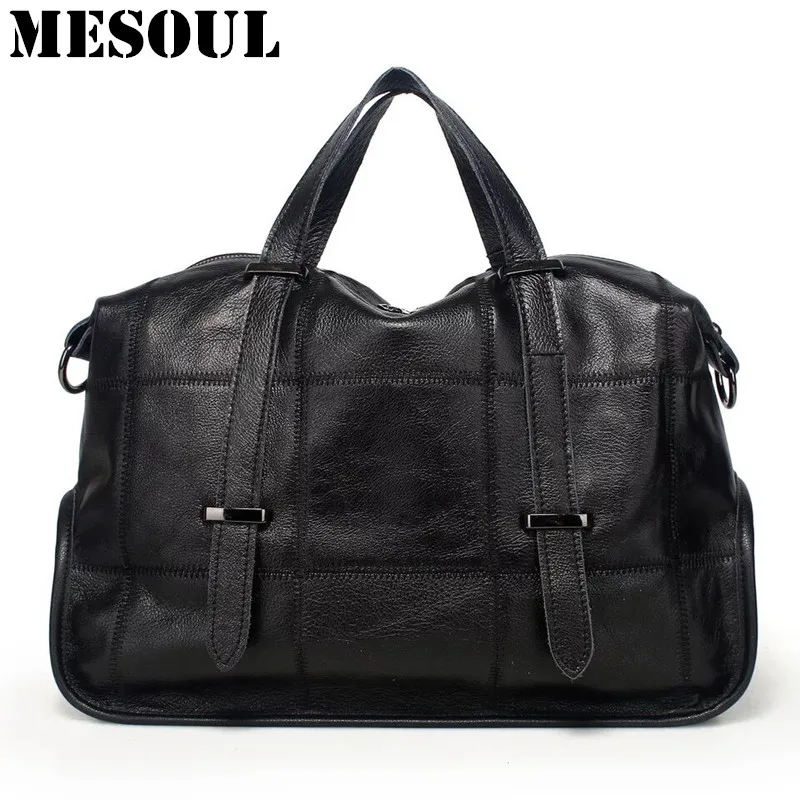 Famous Brand Bags Female Genuine Leather Plaid Tote Bag Gray Women Shoulder Bag Casual Travel Designer Handbags High Quality