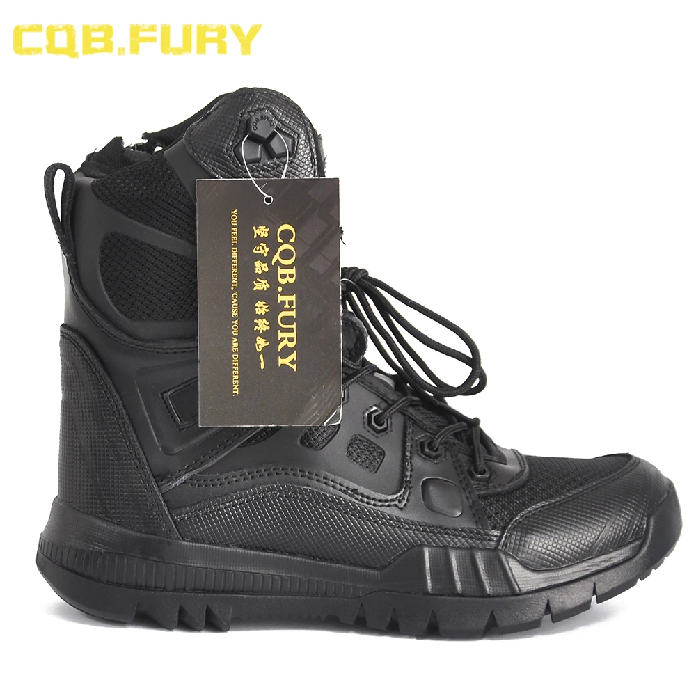 CQB.FURY Mens Black Cow Suede Leather Tactical Wearable Boots Combat Zipper Training Boot Size 38-46