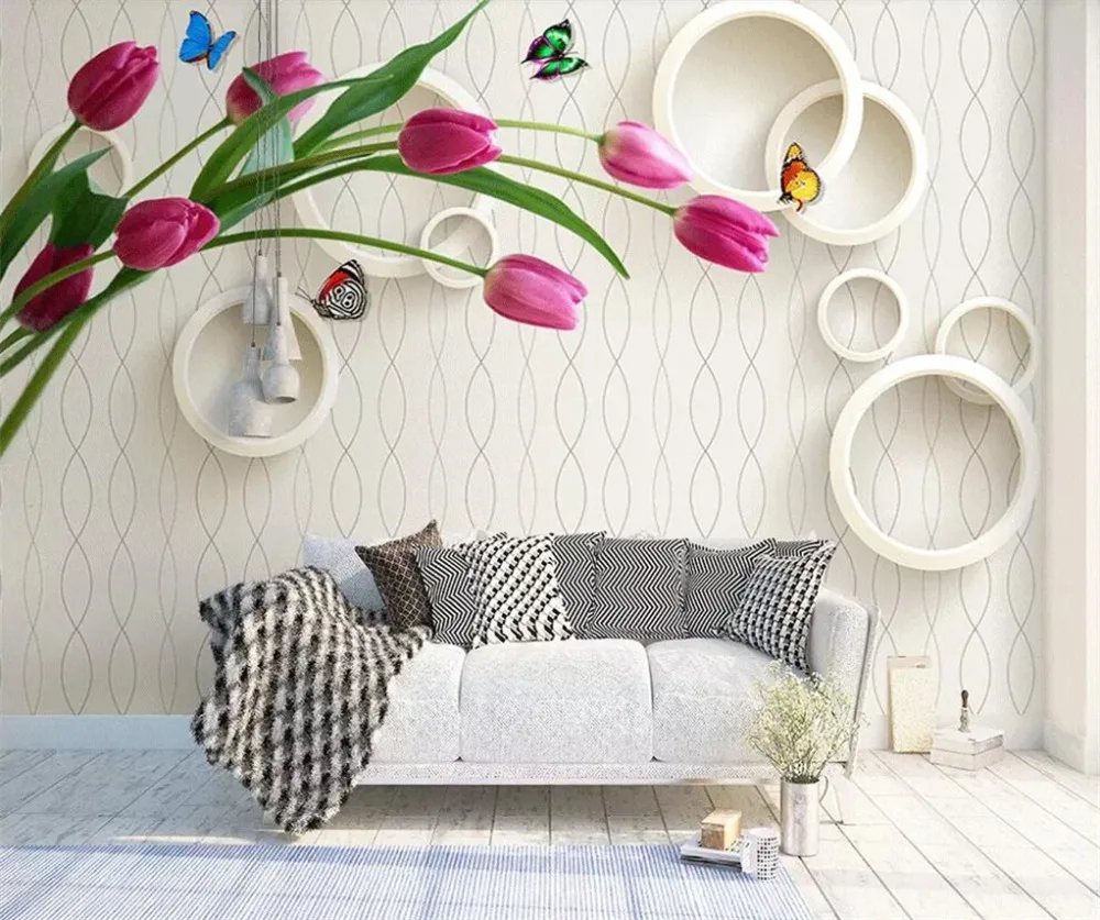 

beibehang Custom wallpaper 3d stereo photo murals circle tulip simple sofa living room background wall paper 3d Papel de parede