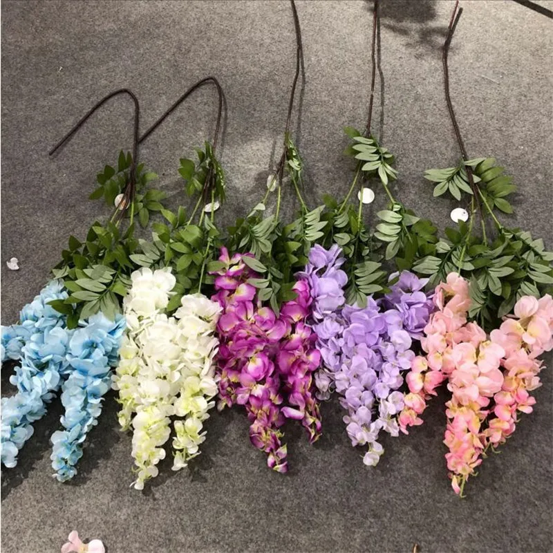 One Silk Wisteria Flower with Long Stem Artificial three Forks Hydrangea Flower Hanging branch