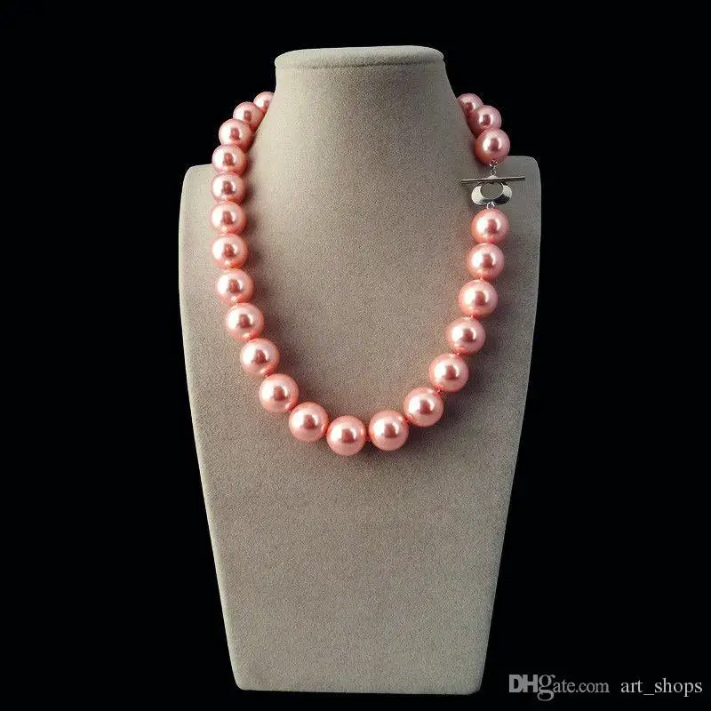 Collar de perlas de concha de color rosa, 14mm, moda de lujo, último estilo popular