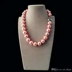 latest popular style 14mm luxury fashion hot pink color shell pearl necklace