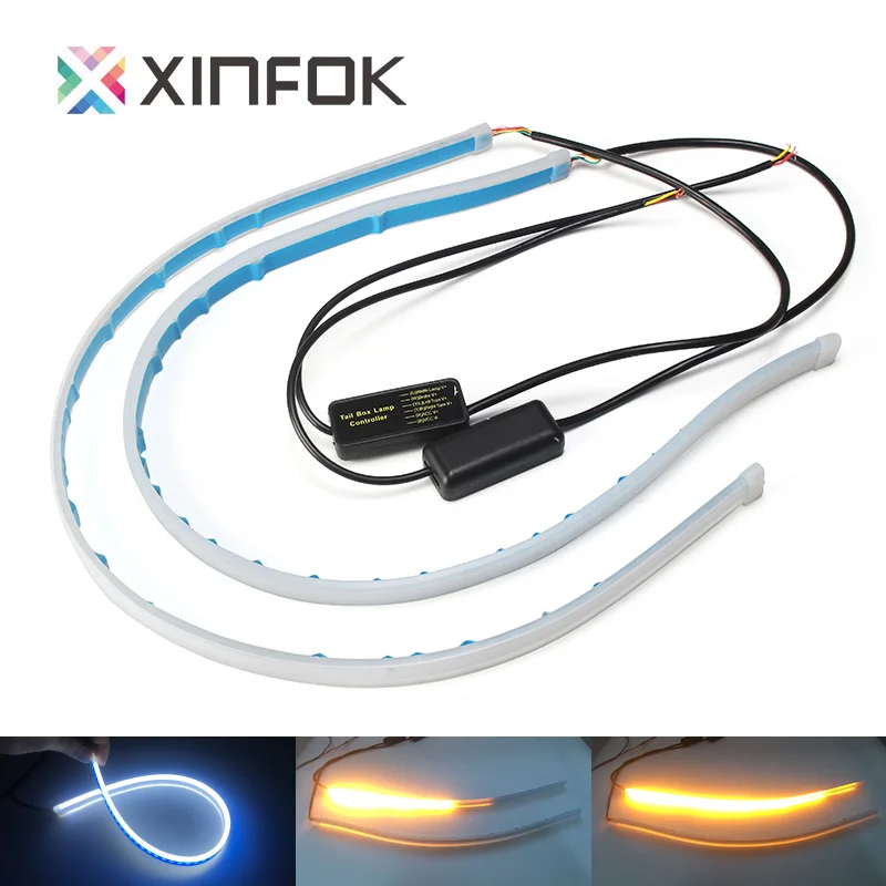 2x 30cm 45cm 60cm Waterproof Switchback LED DRL Daytime Running Light Flexible Car LED Strip Headlight Turn signal Light