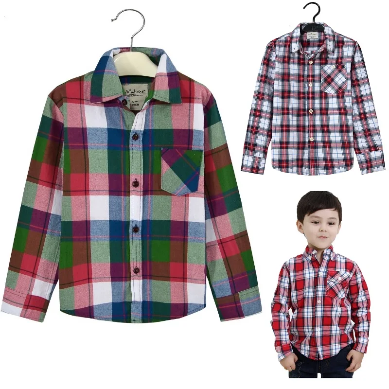 2019 Boys Shirt Grid Classic Children Shirts Cotton Plaid Long Sleeve Blouse Fashion Checked Tee Shirt Kid Boys Clothes Tops