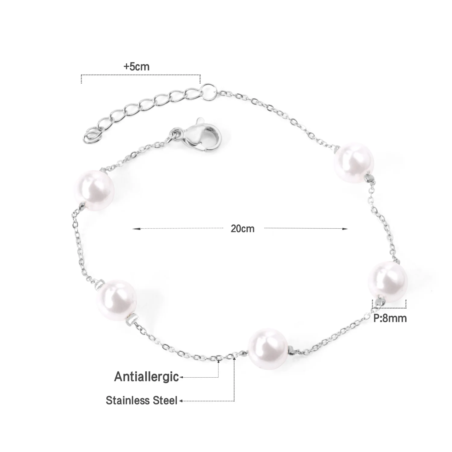 LUXUSTEEL Link Chain Bracelets Stainless Steel Imitation Pearl Adjustable Bracelets Bangles For Women Bijoux Party