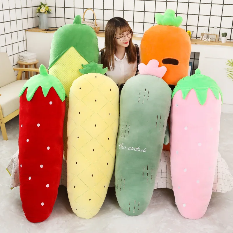 50/70/120CM Long Fruits Plush Toys Pillow Stuffed Vegetable Strawberry Carrot Doll Lovely Bed Decor Gift