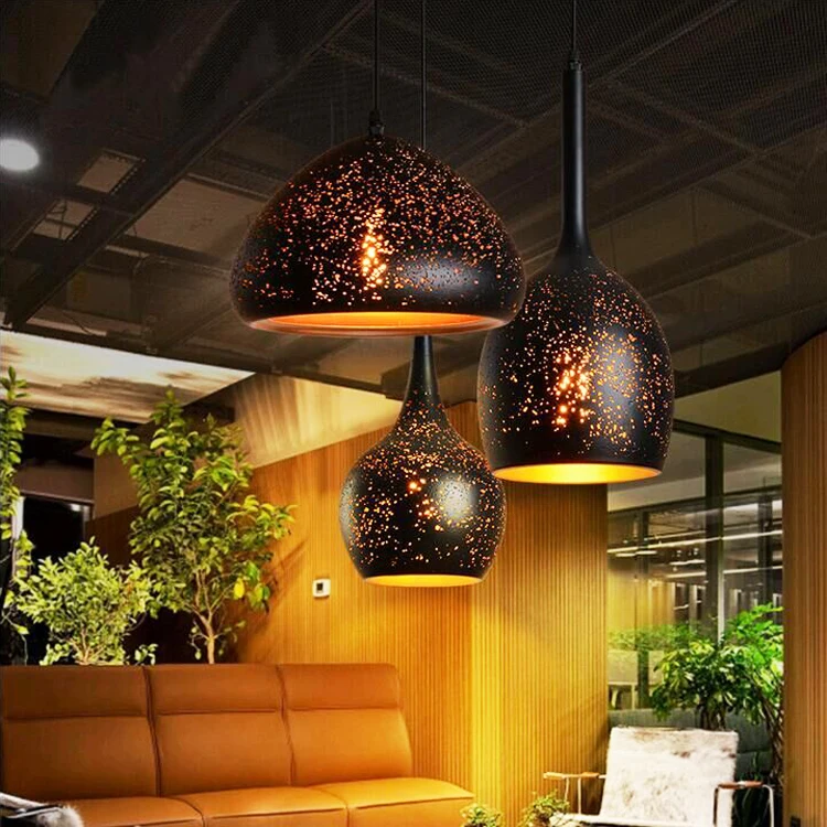 

E27Nordic loft retro cafe bar iron etching lampshade pendant lamp single head bar restaurant industrial wind rust pendant lights