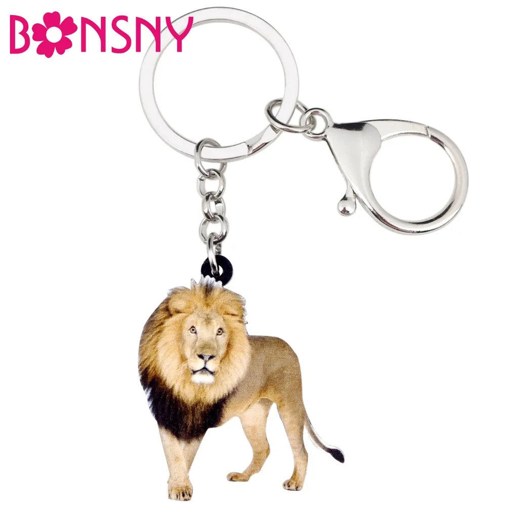 Bonsny Acrylic Elegant Walking Lion Key Chains Keychain Rings Jungle Animal Jewelry For Women Girls Ladies Handbag Charms Gift