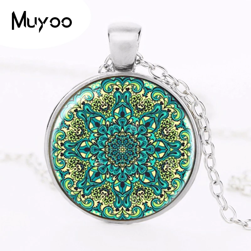 Steampunk henna yoga India jewelry bloom mandala Pendant Necklace vintage chain om symbol buddhism bijoux HZ1