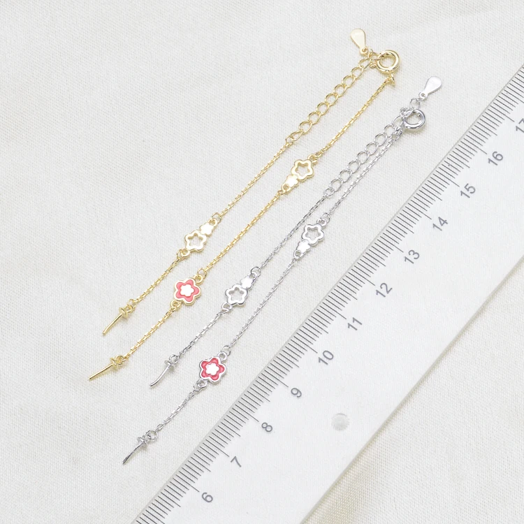 Elegant Flower Pearl Bracelet Components S925 Sterling Silver Pearl Bracelet Chain Accessory Silver&Gold Color 3Pcs/Lot