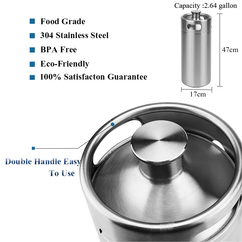 304 Stainless Steel 10L Mini Keg Beer Growler Food Grade Beer Keg Steel Best Solution for Home Brewing keg 10l