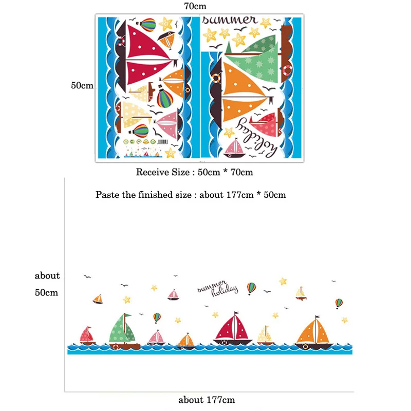 Sailboat On The Sea Wall Stickers For Kids Children\'s Room Living Room Bedroom Home Baseboard Decoration Mural Decals Wallpaper