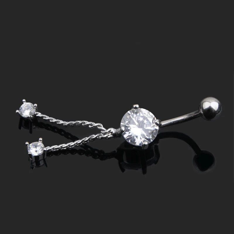 1pc New Zircon Chain Dangle Belly Button Ring Prismatic Pendant Navel Piercing Nombril Umbigo 14G Stainless Steel Belly Piercing