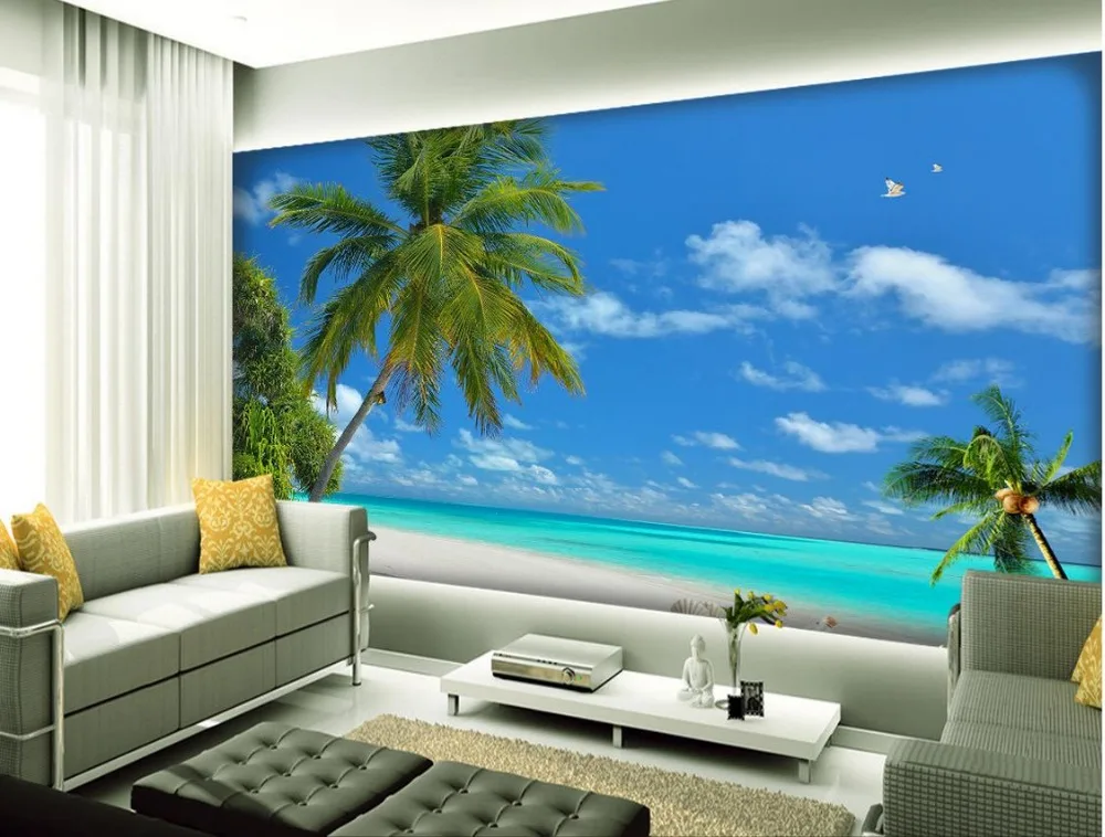 

Seaside Coconut Tree Living room TV backdrop bedroom 3d photo wallpaper Home Decoration 3d wallpaper mural