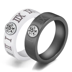 Fashion Ceramic Ring Party Gifts Roman Numeral Women Wedding Cool Band Number Black Jewelry Stainless Steel Rings With Crystal